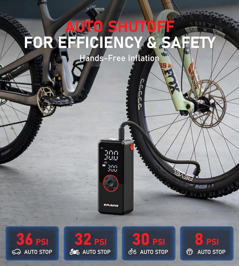 InflaVive Tire Inflator Portable Air Compressor, 3X Fast Inflate Cordless Air Pump for Car Tires with LED Light, 150PSI Portable Electric Pump with Digital Pressure Gauge, for Bike Motorcycle Car Ball - Image 3